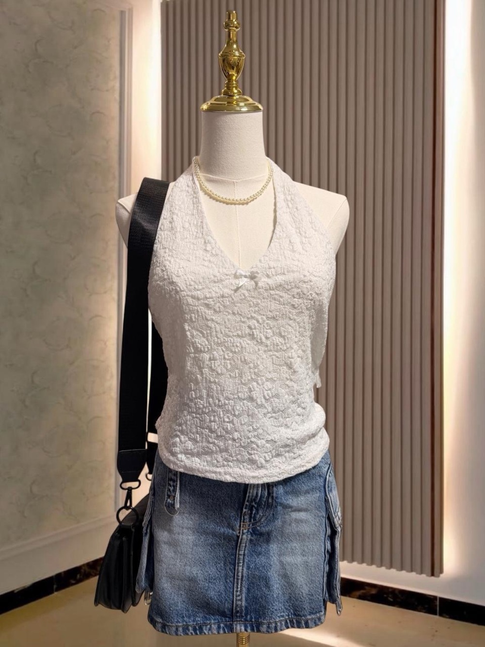White Textured Halter Tank Top 🤍